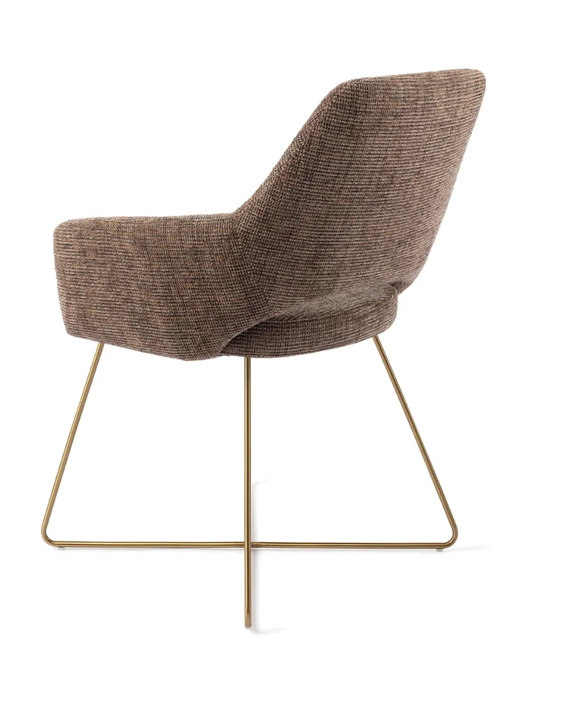 Yanai Esszimmerstuhl von Jesper Home in Checked Chestnut, Cross, Gold, Ansicht 4