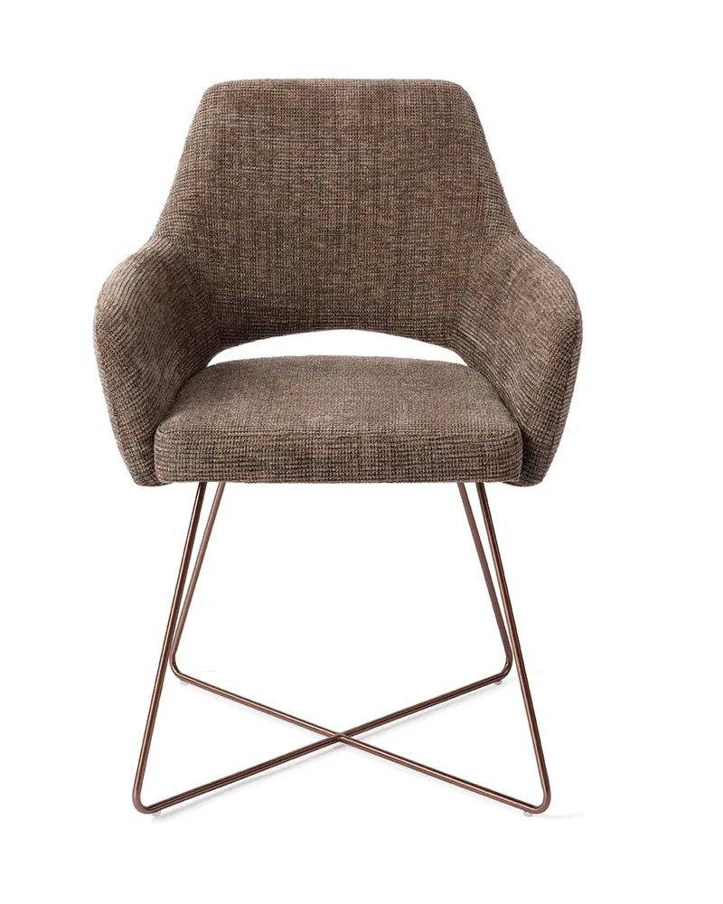 Yanai Esszimmerstuhl von Jesper Home in Checked Chestnut, Cross, Roségold, Ansicht 1