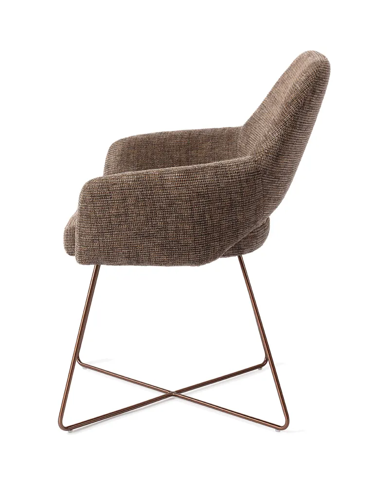 Yanai Esszimmerstuhl von Jesper Home in Checked Chestnut, Cross, Roségold, Ansicht 2