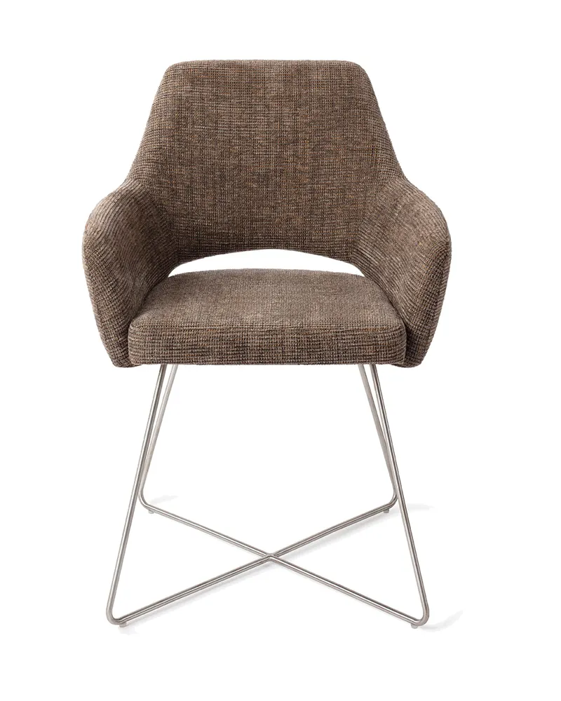 Yanai Esszimmerstuhl von Jesper Home in Checked Chestnut, Cross, Edelstahl, Ansicht 1