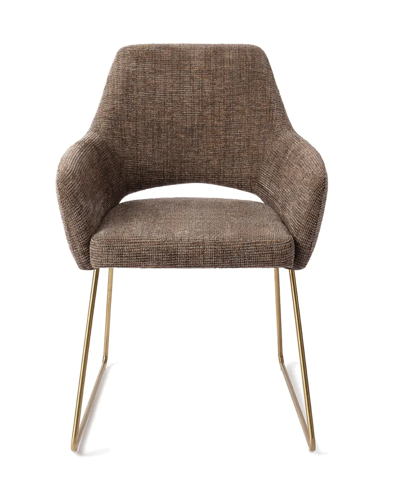 Yanai Esszimmerstuhl von Jesper Home in Checked Chestnut, Slide, Gold, Ansicht 1