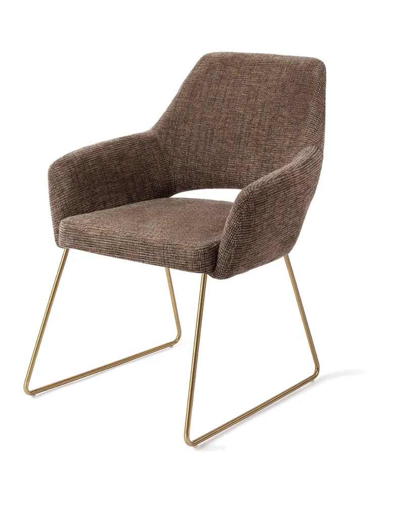 Yanai Esszimmerstuhl von Jesper Home in Checked Chestnut, Slide, Gold, Ansicht 3