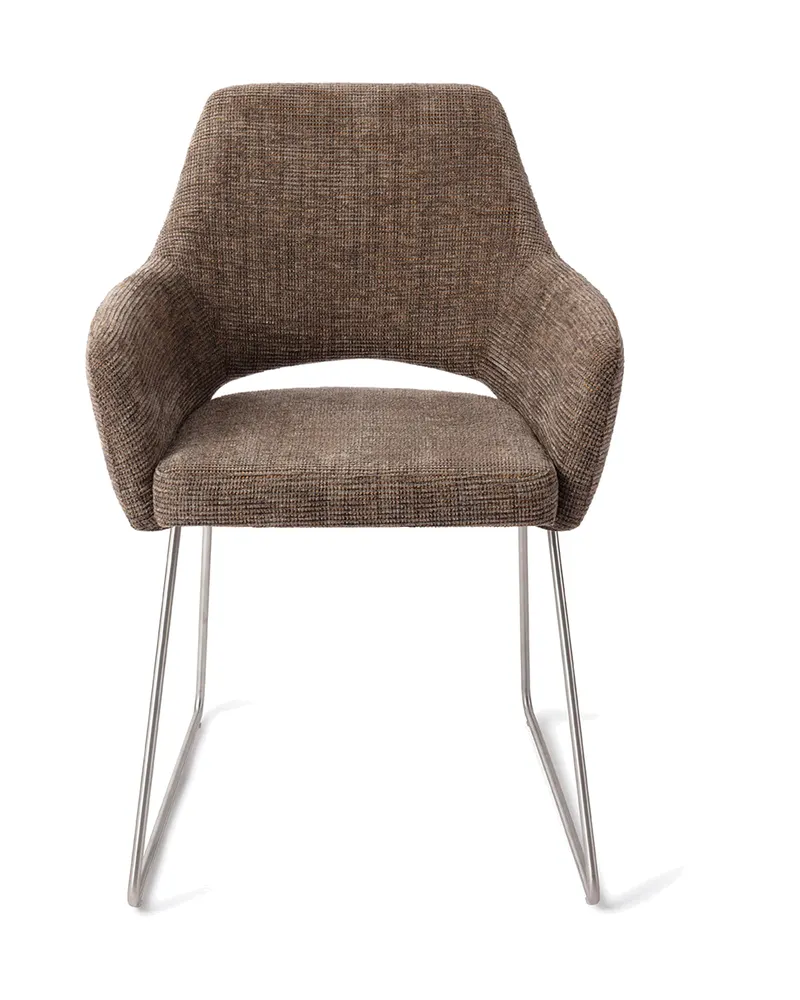 Yanai Esszimmerstuhl von Jesper Home in Checked Chestnut, Slide, Edelstahl, Ansicht 1