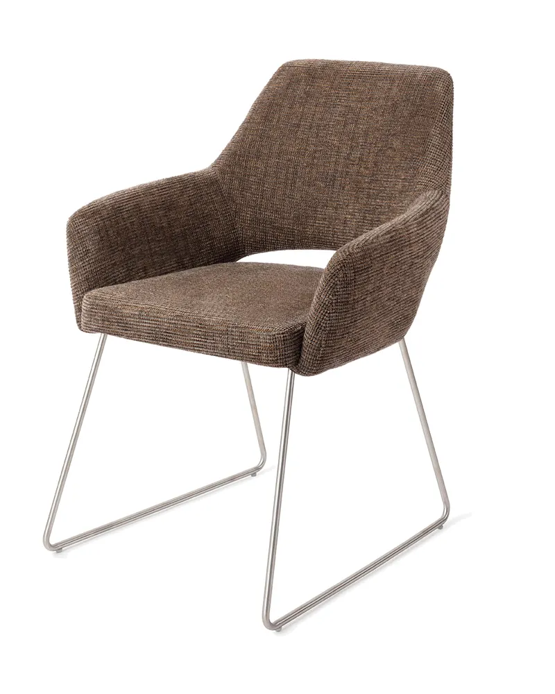 Yanai Esszimmerstuhl von Jesper Home in Checked Chestnut, Slide, Edelstahl, Ansicht 3