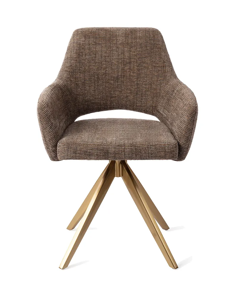 Yanai Esszimmerstuhl von Jesper Home in Checked Chestnut, Turn, Gold, Ansicht 1