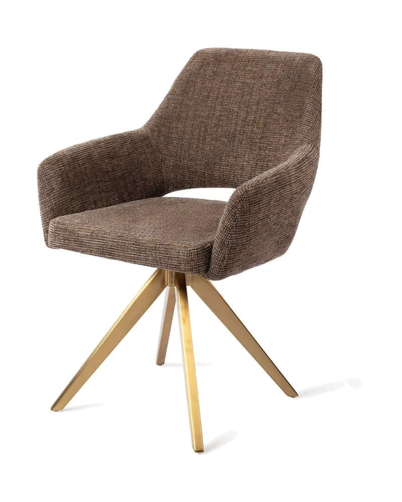 Yanai Esszimmerstuhl von Jesper Home in Checked Chestnut, Turn, Gold, Ansicht 3
