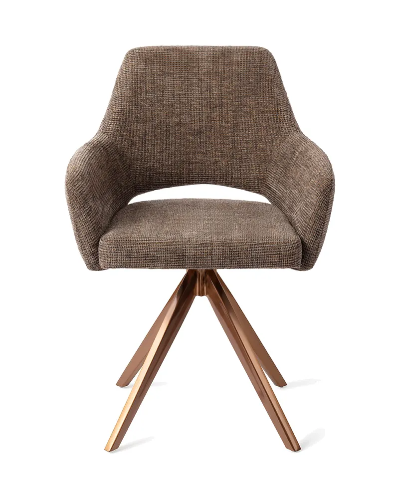 Yanai Esszimmerstuhl von Jesper Home in Checked Chestnut, Turn, Roségold, Ansicht 1
