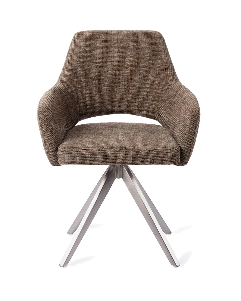 Yanai Esszimmerstuhl von Jesper Home in Checked Chestnut, Turn, Edelstahl, Ansicht 1