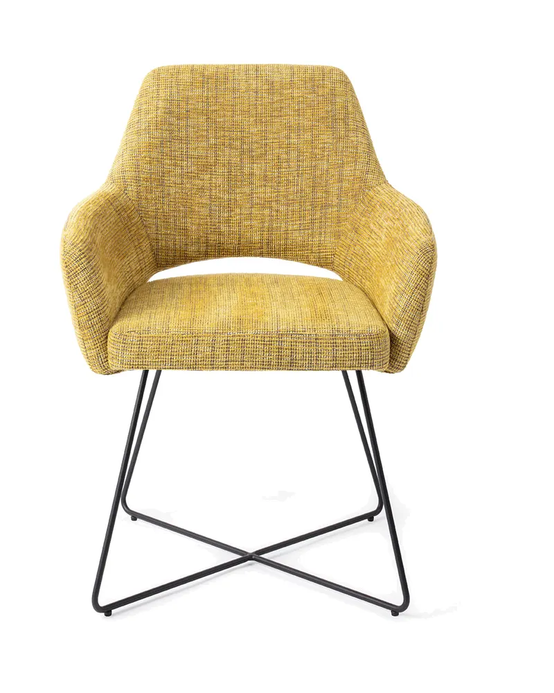 Yanai Esszimmerstuhl von Jesper Home in Lemon Lines, Cross, Schwarz, Ansicht 1