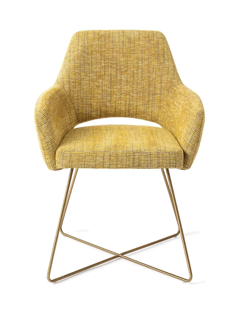 Yanai Esszimmerstuhl von Jesper Home in Lemon Lines, Cross, Gold, Ansicht 1