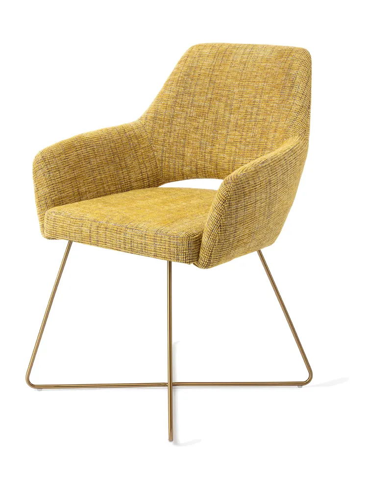 Yanai Esszimmerstuhl von Jesper Home in Lemon Lines, Cross, Gold, Ansicht 3
