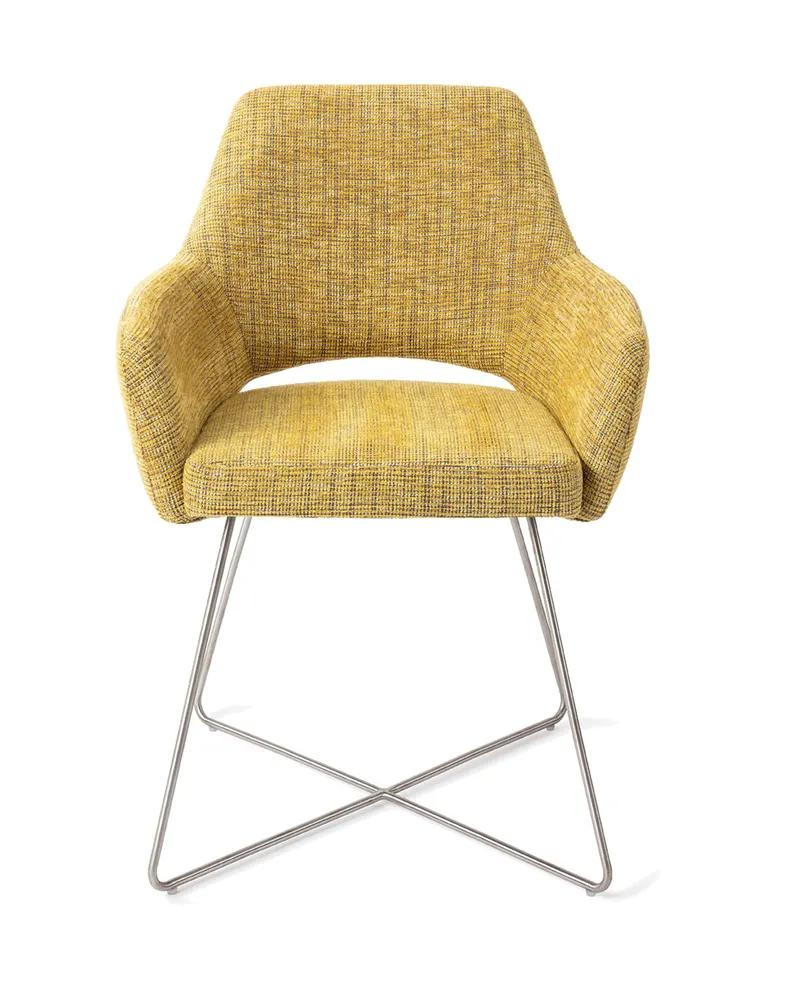 Yanai Esszimmerstuhl von Jesper Home in Lemon Lines, Cross, Edelstahl, Ansicht 1