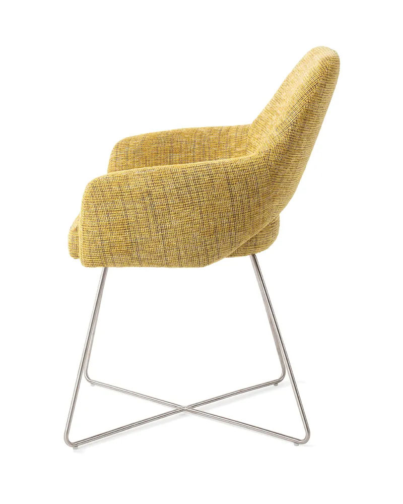 Yanai Esszimmerstuhl von Jesper Home in Lemon Lines, Cross, Edelstahl, Ansicht 2