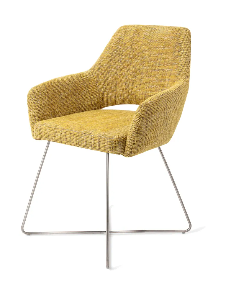 Yanai Esszimmerstuhl von Jesper Home in Lemon Lines, Cross, Edelstahl, Ansicht 3