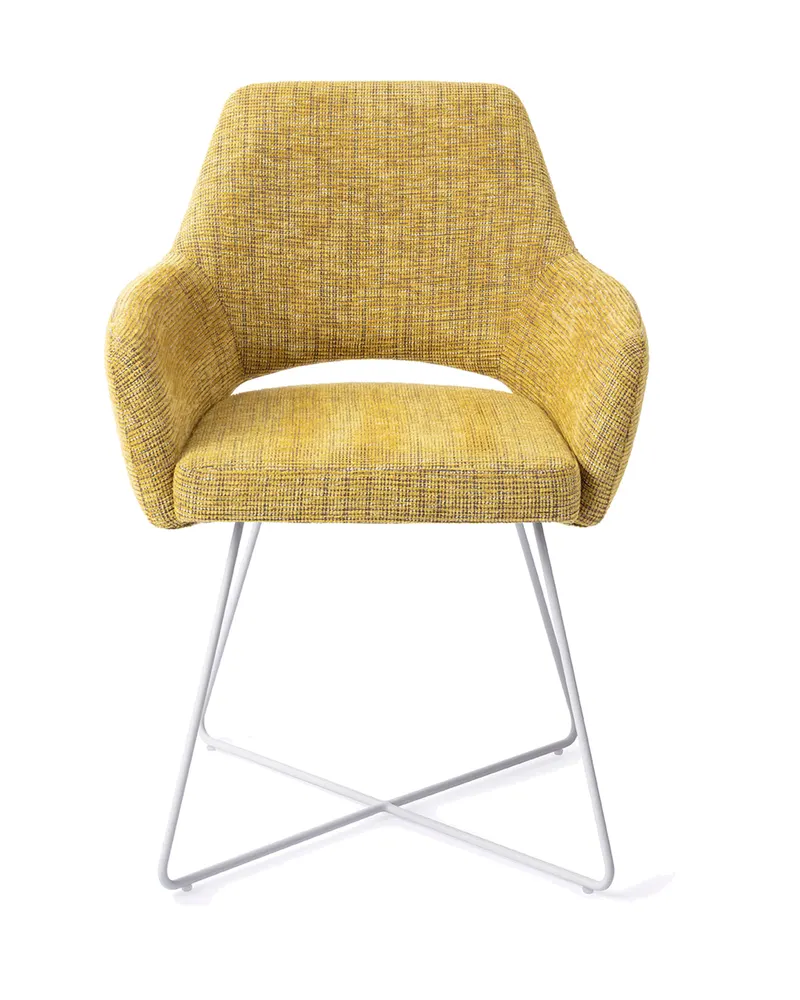 Yanai Esszimmerstuhl von Jesper Home in Lemon Lines, Cross, Weiß, Ansicht 1
