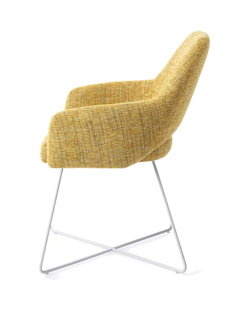 Yanai Esszimmerstuhl von Jesper Home in Lemon Lines, Cross, Weiß, Ansicht 2