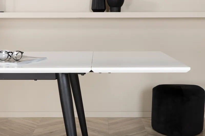 Jimmy ausziehbarer Esstisch mit HPL-Platte in 150 × 90 cm, im Wohnraum, Ansicht 5