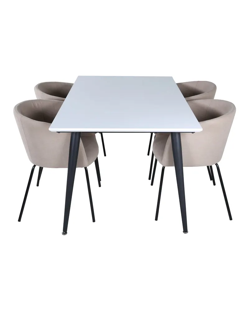 Jimmy & Berit Essgruppe mit weißem Esstisch und 4 Polsterstühlen in Beige, Gestell Schwarz, Ansicht 2
