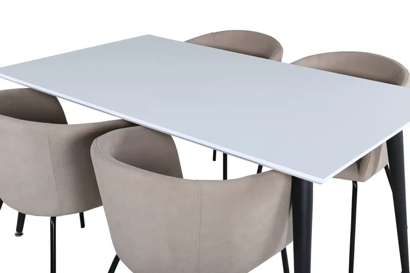 Jimmy & Berit Essgruppe mit weißem Esstisch und 4 Polsterstühlen in Beige, Gestell Schwarz, Ansicht 3