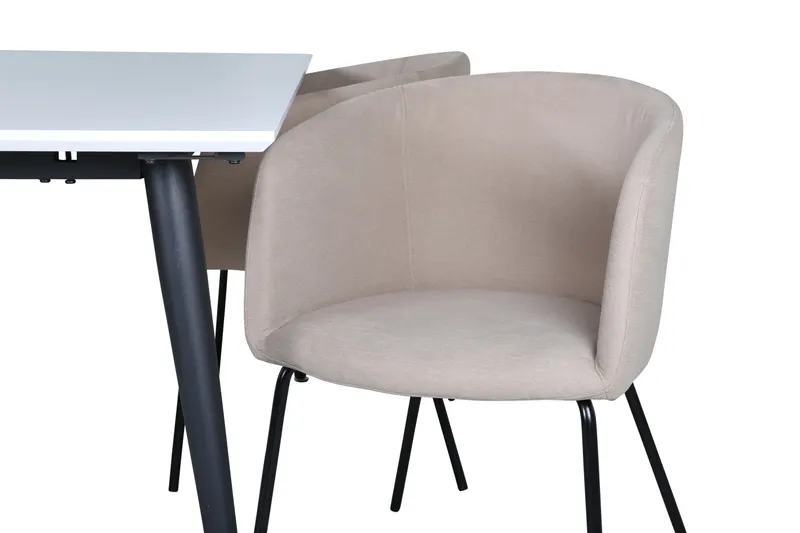 Jimmy & Berit Essgruppe mit weißem Esstisch und 4 Polsterstühlen in Beige, Gestell Schwarz, Ansicht 4