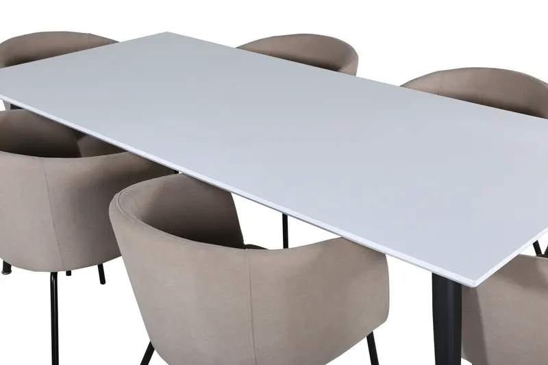 Jimmy & Berit Essgruppe mit weißem Esstisch und 6 Polsterstühlen in Beige, Gestell Schwarz, Ansicht 3
