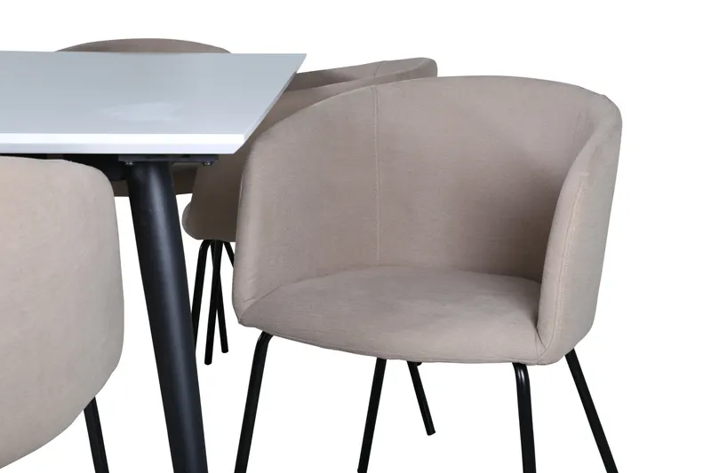 Jimmy & Berit Essgruppe mit weißem Esstisch und 6 Polsterstühlen in Beige, Gestell Schwarz, Ansicht 4