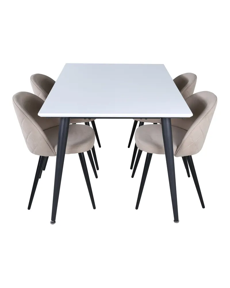 Jimmy & Velvet Essgruppe mit weißem Esstisch und 4 Polsterstühlen in Beige, Gestell Schwarz, Ansicht 2
