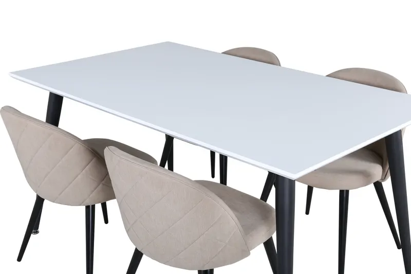 Jimmy & Velvet Essgruppe mit weißem Esstisch und 4 Polsterstühlen in Beige, Gestell Schwarz, Ansicht 3