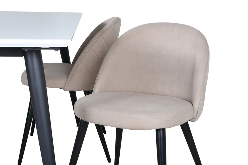 Jimmy & Velvet Essgruppe mit weißem Esstisch und 4 Polsterstühlen in Beige, Gestell Schwarz, Ansicht 4
