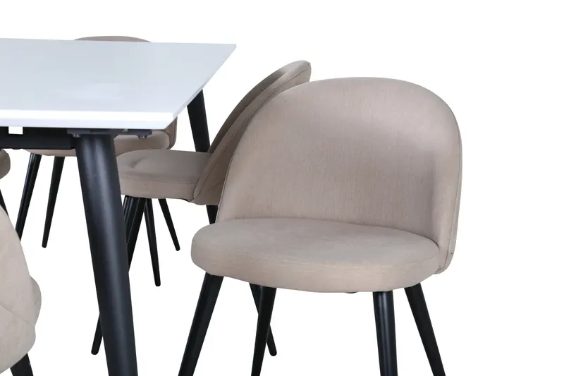 Jimmy & Velvet Essgruppe mit weißem Esstisch und 6 Polsterstühlen in Beige, Gestell Schwarz, Ansicht 4