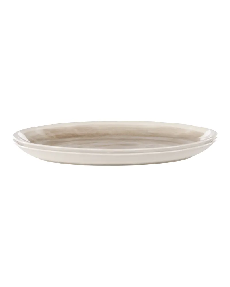 Jublie große Teller im 2er-Set, 36 × 24 cm, beiges Steinzeug, Beige