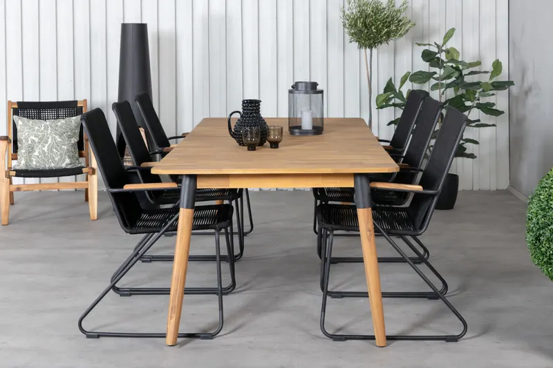Julian & Bois Gartenmöbel-Set mit Akazientisch und 6 Stühlen in Schwarz, im Wohnraum, Ansicht 1