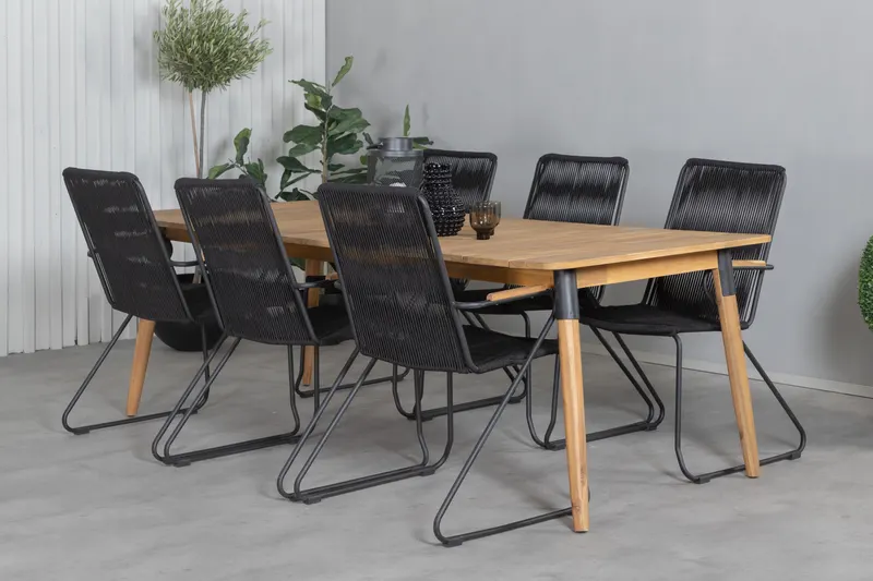 Julian & Bois Gartenmöbel-Set mit Akazientisch und 6 Stühlen in Schwarz, im Wohnraum, Ansicht 2