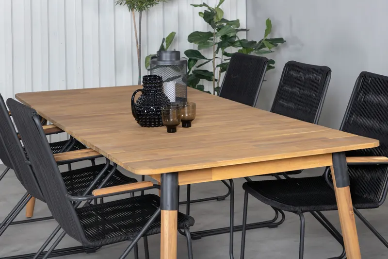Julian & Bois Gartenmöbel-Set mit Akazientisch und 6 Stühlen in Schwarz, im Wohnraum, Ansicht 3