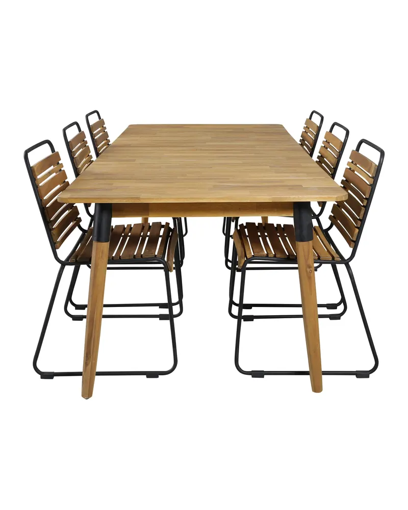 Julian & Bois Gartenmöbel-Set: Akazientisch mit Holzbeinen, 6 Stühle, Natur, Schwarz