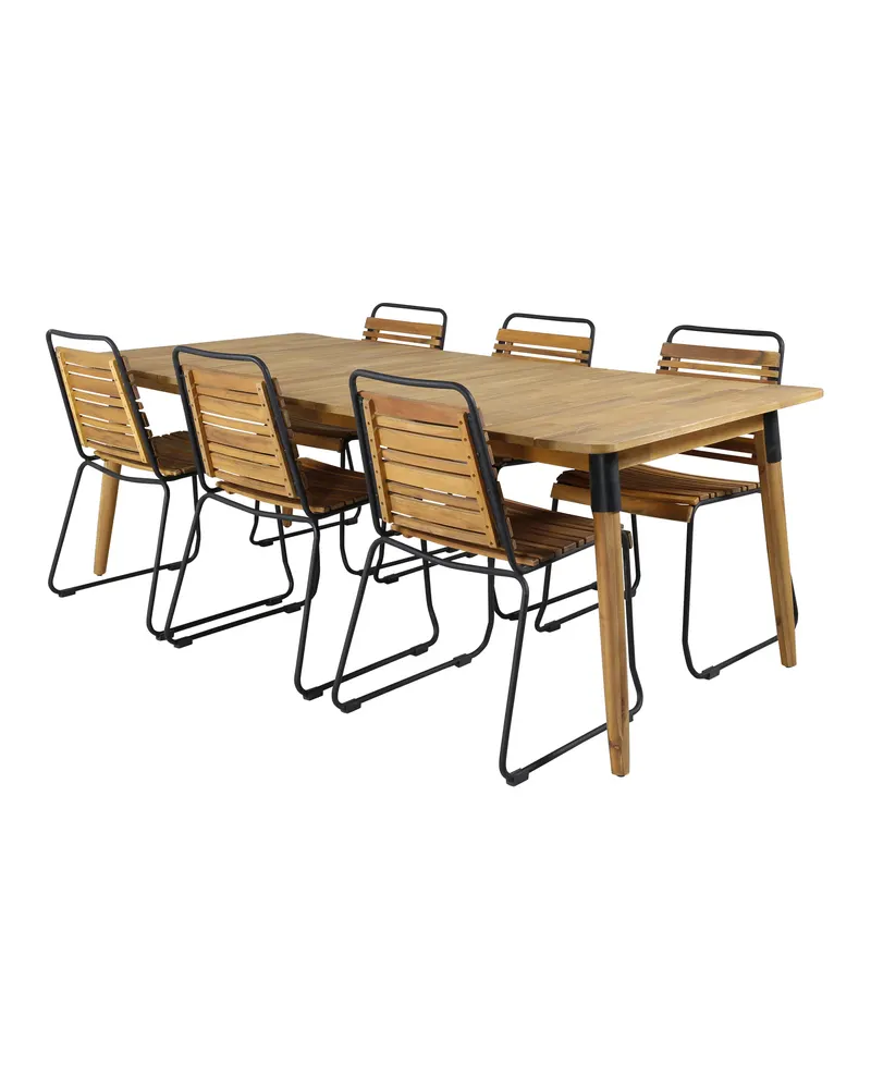 Julian & Bois Gartenmöbel-Set mit Akazientisch und 6 Stühlen in Natur, Gestell Schwarz, Ansicht 2