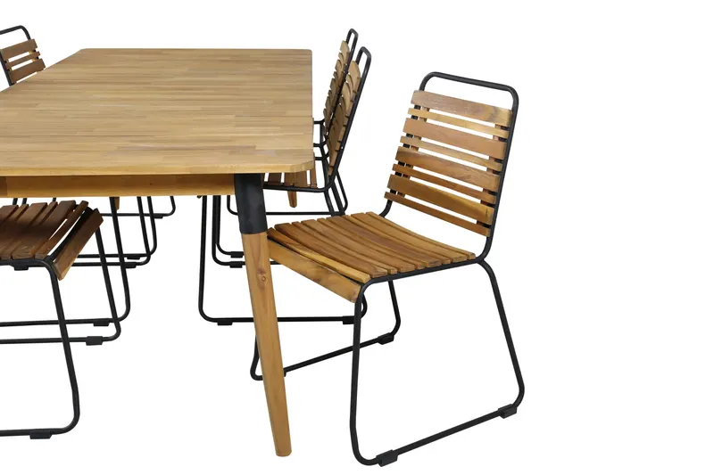 Julian & Bois Gartenmöbel-Set mit Akazientisch und 6 Stühlen in Natur, Gestell Schwarz, Ansicht 4