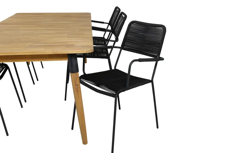Julian & Lindos Gartenmöbel-Set mit Akazientisch und 6 Seilstühlen in Schwarz, Ansicht 4