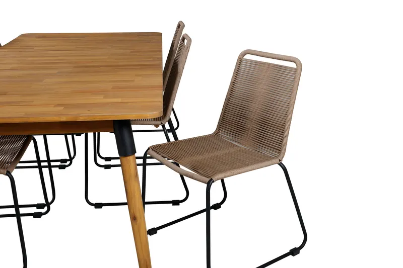 Julian & Lindos Gartenmöbel-Set mit Akazientisch und 6 Seilstühlen in Braun, Gestell Schwarz, Ansicht 4