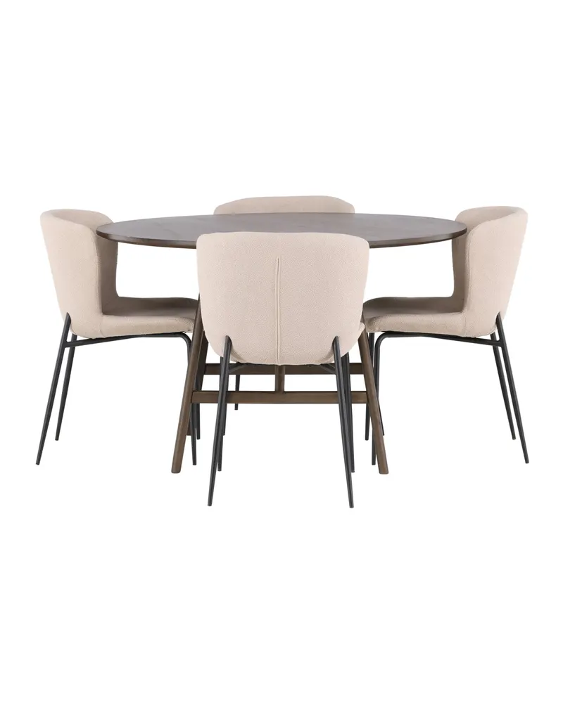 Kaseidon & Modesto Essgruppe mit rundem Esstisch und 4 Bouclé-Stühlen in Beige, Gestell Schwarz, Ansicht 2