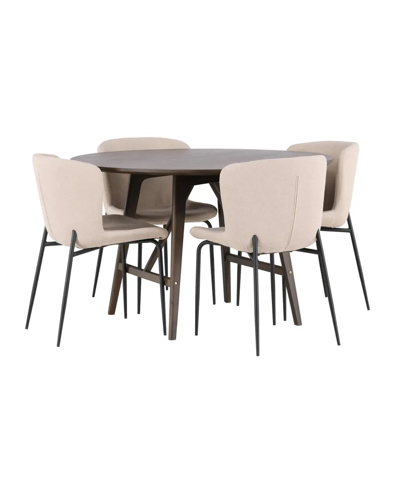 Kaseidon & Modesto Essgruppe mit rundem Esstisch und 4 Bouclé-Stühlen in Beige, Gestell Schwarz, Ansicht 3
