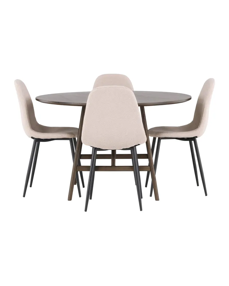 Kaseidon & Polar Essgruppe mit rundem Esstisch und 4 Polsterstühlen in Beige, Gestell Schwarz, Ansicht 2