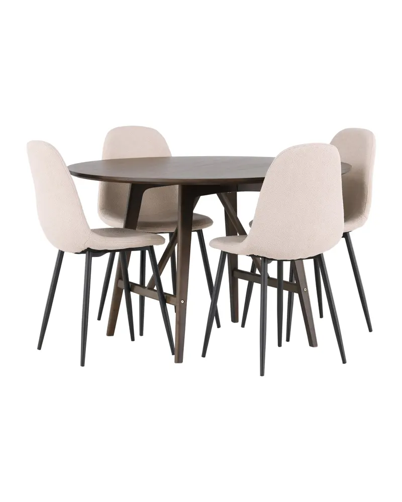 Kaseidon & Polar Essgruppe mit rundem Esstisch und 4 Polsterstühlen in Beige, Gestell Schwarz, Ansicht 3