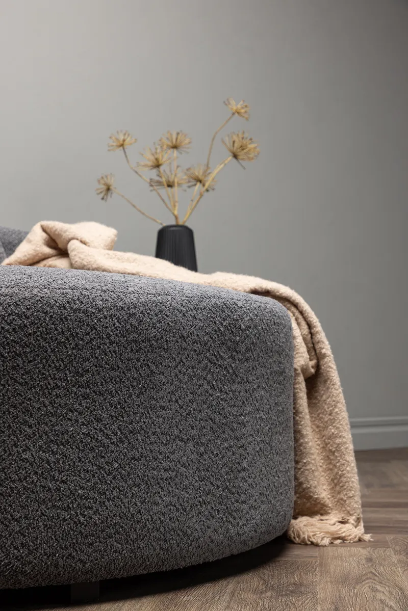 Kelso rundes Sofa mit Ø 120 cm in Grau, Gestell Schwarz, im Wohnraum, Ansicht 3