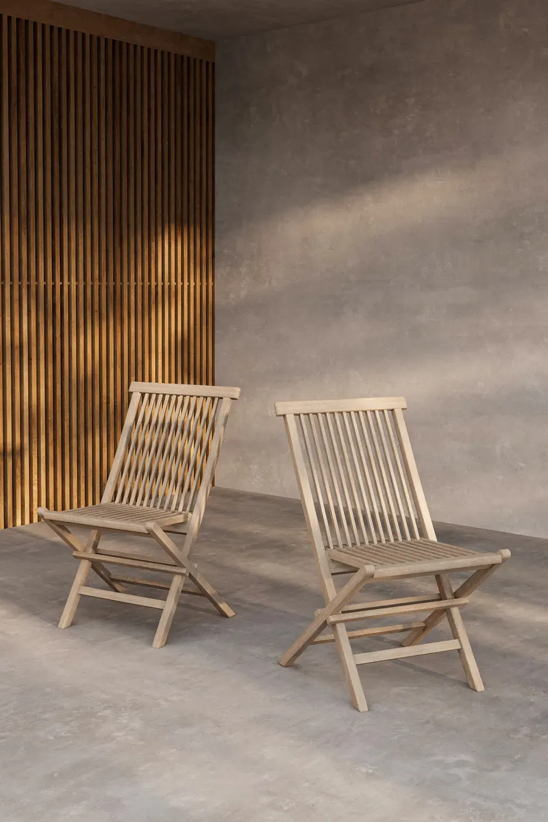 Kenya Gartenstühle aus Teak im 2er-Set in Whitewash, im Wohnraum, Ansicht 1