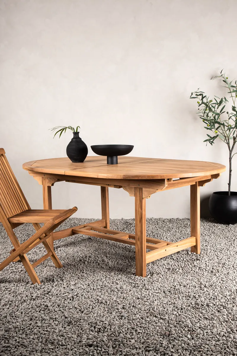 Kenya ovaler Gartentisch aus Teak mit Butterflyauszug, im Wohnraum, Ansicht 1