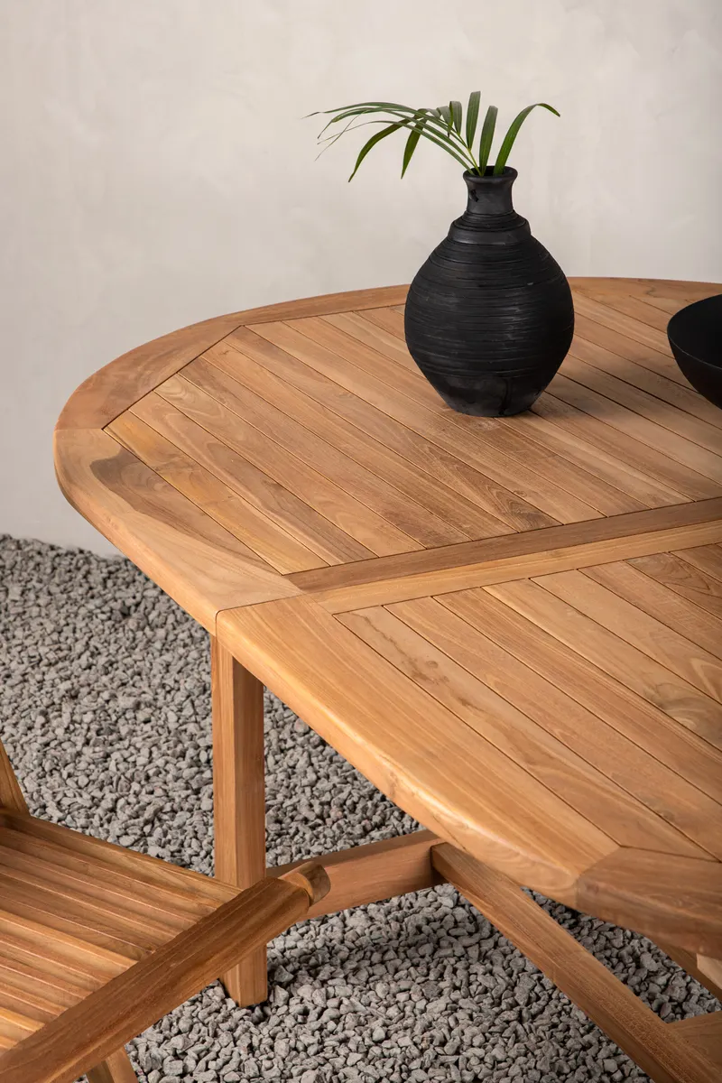 Kenya ovaler Gartentisch aus Teak mit Butterflyauszug, im Wohnraum, Ansicht 2