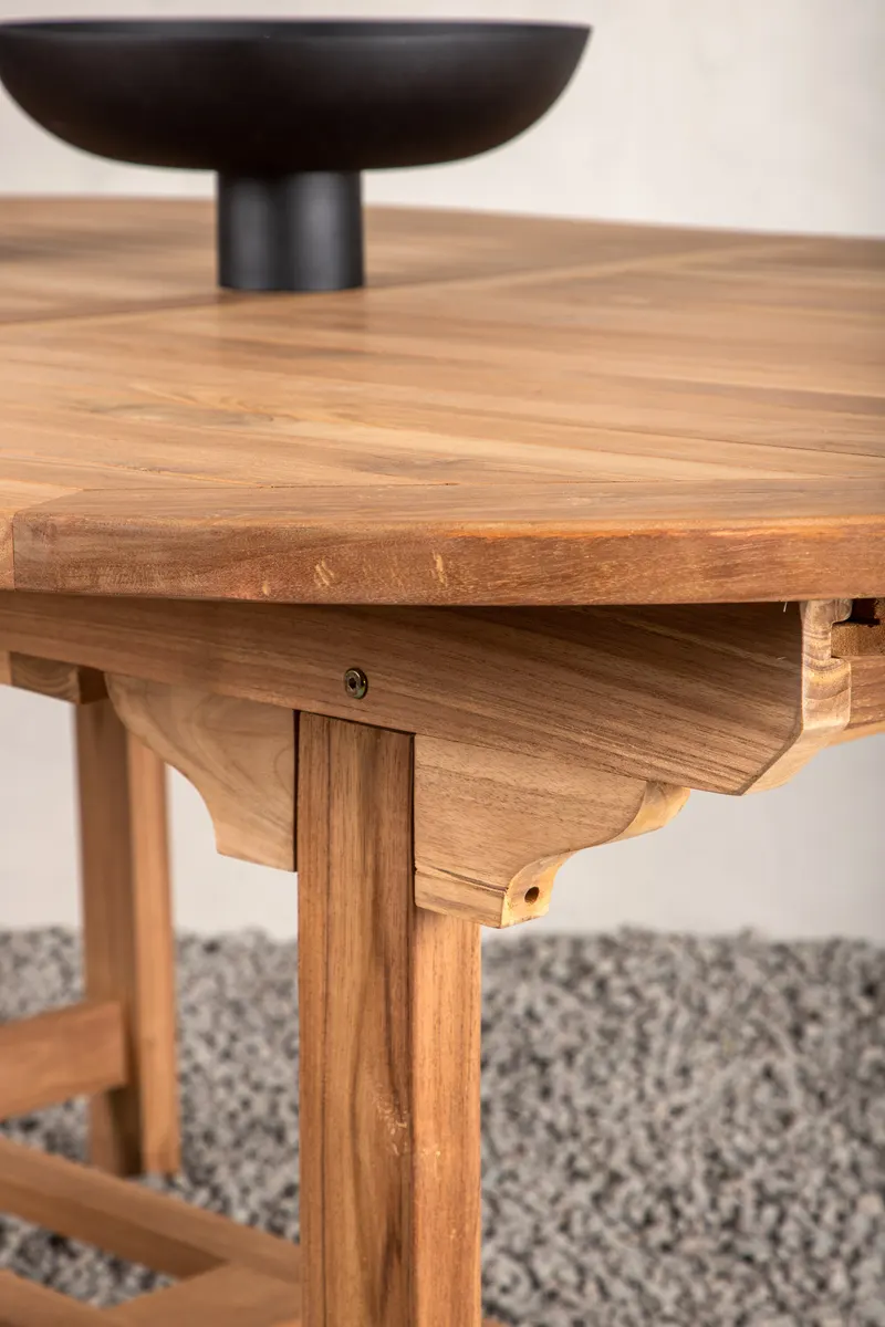 Kenya ovaler Gartentisch aus Teak mit Butterflyauszug, im Wohnraum, Ansicht 3