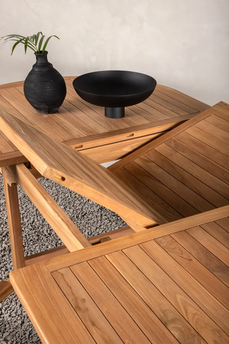 Kenya ovaler Gartentisch aus Teak mit Butterflyauszug, im Wohnraum, Ansicht 4