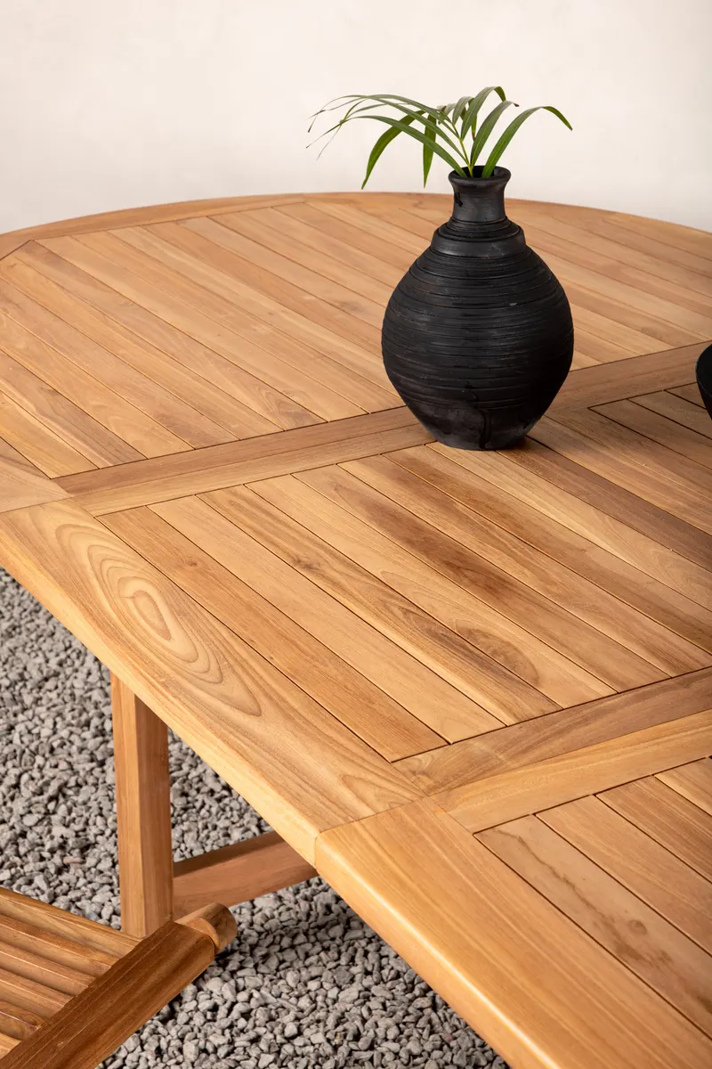 Kenya ovaler Gartentisch aus Teak mit Butterflyauszug, im Wohnraum, Ansicht 6